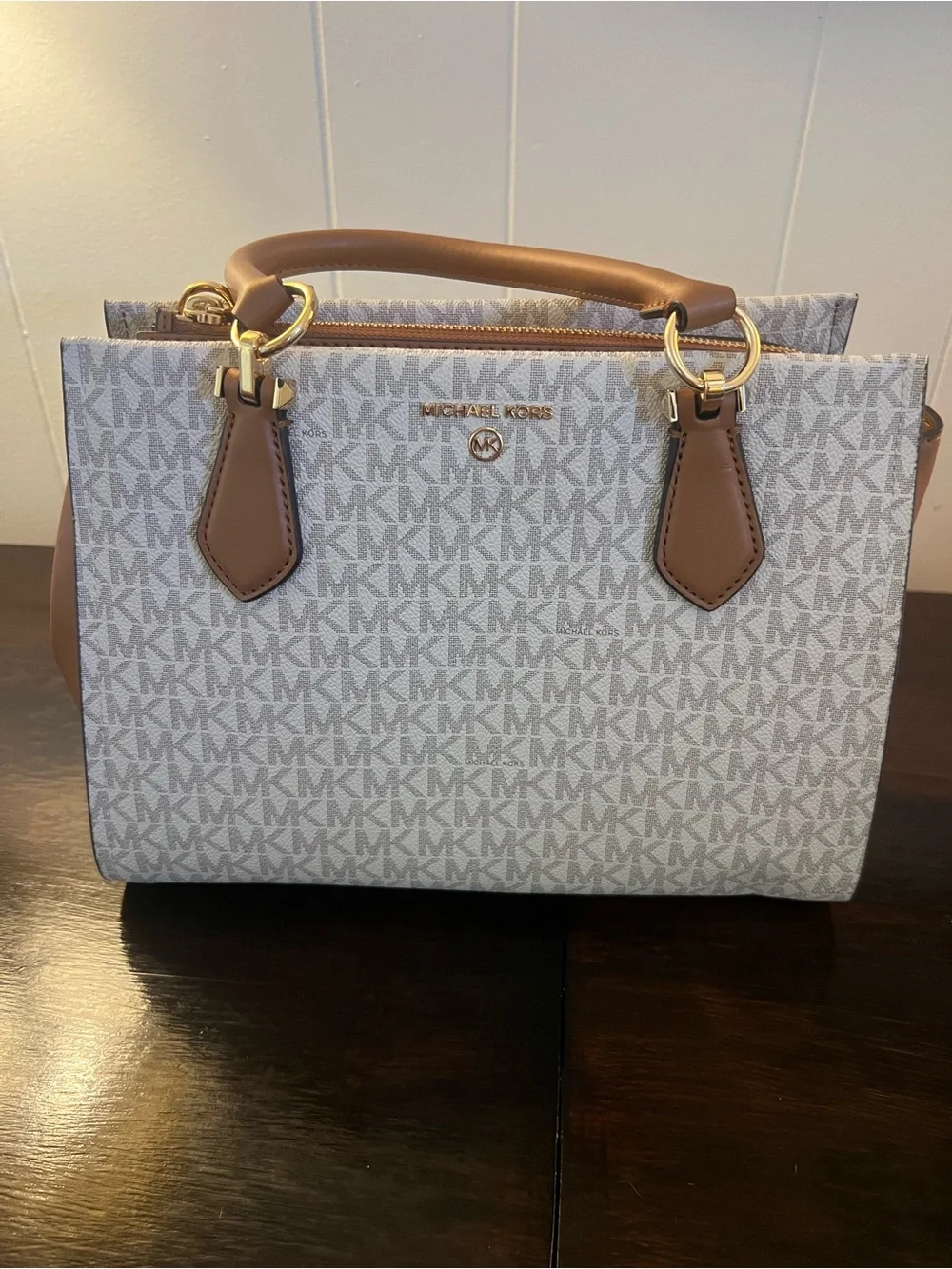 Michael Kors Beige & Brown Signature Logo Satchel